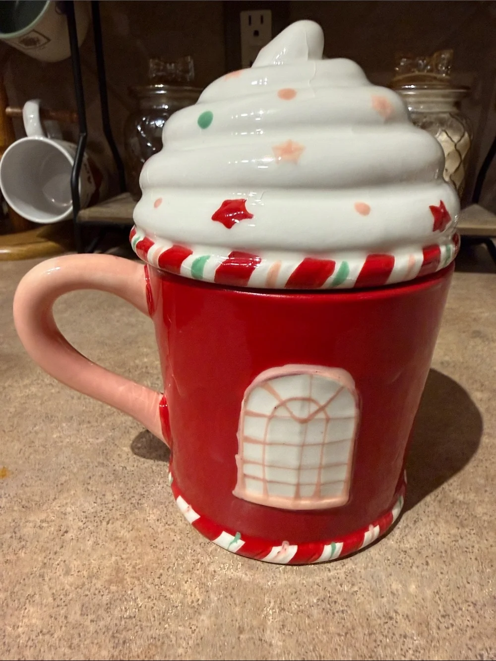 Christmas Cafe Holiday Ceramic Mug with Lid - Red & White